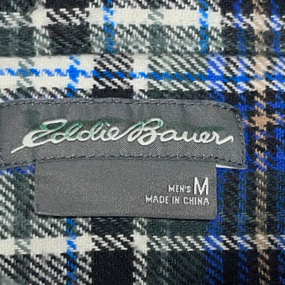 Eddie Bauer‎ Flannel Shirt Men Size Medium Classic Fit Gray Blue Plaid - Picture 4 of 11